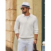 image:imageCOOFANDY Mens Sweater Long Sleeve Knitted Polo Textured Casual Pullover  Polo Collar Long Sleeve V Neck Cable Knit Texture SoftStretchWarm Regular Fit Fall ClothingWhite