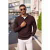 image:imageCOOFANDY Mens Sweater Long Sleeve Knitted Polo Textured Casual Pullover  Polo Collar Long Sleeve V Neck Cable Knit Texture SoftStretchWarm Regular Fit Fall ClothingBrown
