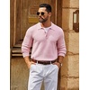 image:imageCOOFANDY Mens Sweater Long Sleeve Knitted Polo Textured Casual Pullover  Polo Collar Long Sleeve V Neck Cable Knit Texture SoftStretchWarm Regular Fit Fall ClothingPink