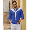 image:imageCOOFANDY Mens Sweater Long Sleeve Knitted Polo Textured Casual Pullover  Polo Collar Long Sleeve V Neck Cable Knit Texture SoftStretchWarm Regular Fit Fall ClothingGrey Blue
