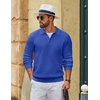 image:imageCOOFANDY Mens Sweater Long Sleeve Knitted Polo Textured Casual Pullover  Polo Collar Long Sleeve V Neck Cable Knit Texture SoftStretchWarm Regular Fit Fall ClothingGrey Blue