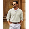 image:imageCOOFANDY Mens Sweater Long Sleeve Knitted Polo Textured Casual Pullover  Polo Collar Long Sleeve V Neck Cable Knit Texture SoftStretchWarm Regular Fit Fall ClothingLight Khaki