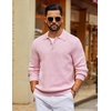 image:imageCOOFANDY Mens Sweater Long Sleeve Knitted Polo Textured Casual Pullover  Polo Collar Long Sleeve V Neck Cable Knit Texture SoftStretchWarm Regular Fit Fall ClothingPink