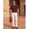 image:imageCOOFANDY Mens Textured Polo Sweater Casual Short Sleeve Sweaters Summer Slim Fit Golf SweaterDeep Red
