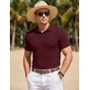 image:imageCOOFANDY Mens Textured Polo Sweater Casual Short Sleeve Sweaters Summer Slim Fit Golf SweaterDeep Red