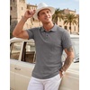 image:imageCOOFANDY Mens Textured Polo Sweater Casual Short Sleeve Sweaters Summer Slim Fit Golf SweaterDrak Grey
