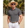 image:imageCOOFANDY Mens Textured Polo Sweater Casual Short Sleeve Sweaters Summer Slim Fit Golf SweaterDrak Grey
