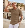image:imageCOOFANDY Mens Textured Polo Sweater Casual Short Sleeve Sweaters Summer Slim Fit Golf SweaterKhaki