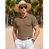 image:imageCOOFANDY Mens Textured Polo Sweater Casual Short Sleeve Sweaters Summer Slim Fit Golf SweaterKhaki