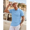 image:imageCOOFANDY Mens Textured Polo Sweater Casual Short Sleeve Sweaters Summer Slim Fit Golf SweaterLight Blue