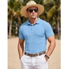 image:imageCOOFANDY Mens Textured Polo Sweater Casual Short Sleeve Sweaters Summer Slim Fit Golf SweaterLight Blue