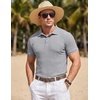 image:imageCOOFANDY Mens Textured Polo Sweater Casual Short Sleeve Sweaters Summer Slim Fit Golf SweaterLight Grey