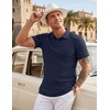 image:imageCOOFANDY Mens Textured Polo Sweater Casual Short Sleeve Sweaters Summer Slim Fit Golf SweaterNavy Blue