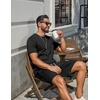 image:imageCOOFANDY Mens TwoPiece Set WrinkleResistant Stretch ShortSleeve TShirt and Shorts Summer Casual Textured OutfitsBlack