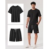 image:imageCOOFANDY Mens TwoPiece Set WrinkleResistant Stretch ShortSleeve TShirt and Shorts Summer Casual Textured OutfitsBlack