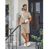 image:imageCOOFANDY Mens TwoPiece Set WrinkleResistant Stretch ShortSleeve TShirt and Shorts Summer Casual Textured OutfitsKhaki