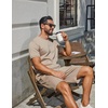 image:imageCOOFANDY Mens TwoPiece Set WrinkleResistant Stretch ShortSleeve TShirt and Shorts Summer Casual Textured OutfitsKhaki