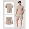 image:imageCOOFANDY Mens TwoPiece Set WrinkleResistant Stretch ShortSleeve TShirt and Shorts Summer Casual Textured OutfitsKhaki