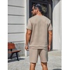 image:imageCOOFANDY Mens TwoPiece Set WrinkleResistant Stretch ShortSleeve TShirt and Shorts Summer Casual Textured OutfitsKhaki