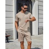 image:imageCOOFANDY Mens TwoPiece Set WrinkleResistant Stretch ShortSleeve TShirt and Shorts Summer Casual Textured OutfitsKhaki