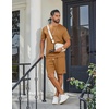 image:imageCOOFANDY Mens TwoPiece Set WrinkleResistant Stretch ShortSleeve TShirt and Shorts Summer Casual Textured OutfitsLight Brown