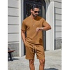 image:imageCOOFANDY Mens TwoPiece Set WrinkleResistant Stretch ShortSleeve TShirt and Shorts Summer Casual Textured OutfitsLight Brown