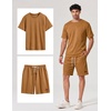 image:imageCOOFANDY Mens TwoPiece Set WrinkleResistant Stretch ShortSleeve TShirt and Shorts Summer Casual Textured OutfitsLight Brown