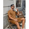 image:imageCOOFANDY Mens TwoPiece Set WrinkleResistant Stretch ShortSleeve TShirt and Shorts Summer Casual Textured OutfitsLight Brown