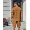 image:imageCOOFANDY Mens TwoPiece Set WrinkleResistant Stretch ShortSleeve TShirt and Shorts Summer Casual Textured OutfitsLight Brown