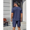 image:imageCOOFANDY Mens TwoPiece Set WrinkleResistant Stretch ShortSleeve TShirt and Shorts Summer Casual Textured OutfitsNavy Blue