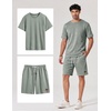 image:imageCOOFANDY Mens TwoPiece Set WrinkleResistant Stretch ShortSleeve TShirt and Shorts Summer Casual Textured OutfitsSage Green
