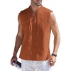 image:imageCOOFANDY Men Tank Top Cotton Linen Beach Sleeveless Shirt Lace Up Bohemian Hippie Renaissance Pirate Kilt Medieval TunicBrick Red
