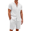 image:imageCOOFANDY Mens 2 Pieces Casual Beach Outfits Short Sleeve Button Down Shirts Summer Short SetWhite