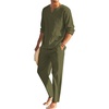 image:imageCOOFANDY Mens 2 Pieces Cotton Linen Set Henley Shirt Long Sleeve and Casual Beach Pants Summer Yoga OutfitsArmy Green