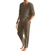 image:imageCOOFANDY Mens 2 Pieces Cotton Linen Set Henley Shirt Long Sleeve and Casual Beach Pants Summer Yoga OutfitsBrown