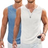image:imageCOOFANDY Mens Casual Tank Tops Knit V Neck Sleeveless T Shirts 2 Pack Summer Beach Lightweight Muscle TeeWhiteBlue