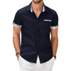 image:imageCOOFANDY Mens Cotton Casual Short Sleeve Button Down Shirt Plaid Collar Denim Work ShirtsA  Contrast Plaid Collar  Navy Blue