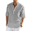 image:imageCOOFANDY Mens Cotton Linen Henley TShirt Long Sleeve Hippie Casual Beach TShirtsBlack White Striped