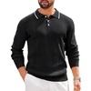 image:imageCOOFANDY Mens Knit Polo Sweaters Long Sleeve Vintage Polos Casual Dress Pullover Old Money TopsBlack