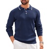 image:imageCOOFANDY Mens Knit Polo Sweaters Long Sleeve Vintage Polos Casual Dress Pullover Old Money TopsNavy Blue