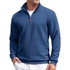 image:imageCOOFANDY Mens Quarter Zip Pullover Sweatshirts 14 Zip Long Sleeve Sweater  Mock Neck Sweater Polo Casual Business Winter Fall Leather label and Zipper Pull quilted fabric with a grid patternDenim Blue