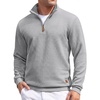 image:imageCOOFANDY Mens Quarter Zip Pullover Sweatshirts 14 Zip Long Sleeve Sweater  Mock Neck Sweater Polo Casual Business Winter Fall Leather label and Zipper Pull quilted fabric with a grid patternLight Grey