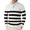 image:imageCOOFANDY Mens Quarter Zip Up Sweaters Slim Fit Lightweight Mock Pullover  Casual Polo Sweaters Quarter Zip Pullover Business Winter Fall Relaxed Fit Knit Turtleneck Sweater Metal Zipper PullBlack  White Stripe