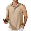 image:imageCOOFANDY Mens Sleeveless Beach Shirts Summer Button Up Tank Tops Casual Textured Tank ShirtKhaki