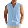 image:imageCOOFANDY Mens Sleeveless Button Up Shirts Summer Beach Tank Tops Collarless Casual Cruise Dress ShirtLight Blue