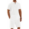 image:imageCOOFANDY Mens Summer Beach Outfits 2 Piece Casual Textured Henley Shirt and Shorts SetAwhite