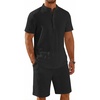 image:imageCOOFANDY Mens Summer Beach Outfits 2 Piece Casual Textured Henley Shirt and Shorts SetBlack