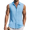 image:imageCOOFANDY Mens Summer Sleeveless Shirts Beach Knit Tank Top Button Up Casual Tank Shirt Vacation TopsLight Blue