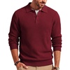 image:imageCOOFANDY Mens Sweater Long Sleeve Knitted Polo Textured Casual Pullover  Polo Collar Long Sleeve V Neck Cable Knit Texture SoftStretchWarm Regular Fit Fall ClothingWine Red