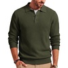 image:imageCOOFANDY Mens Sweater Long Sleeve Knitted Polo Textured Casual Pullover  Polo Collar Long Sleeve V Neck Cable Knit Texture SoftStretchWarm Regular Fit Fall ClothingArmy Green